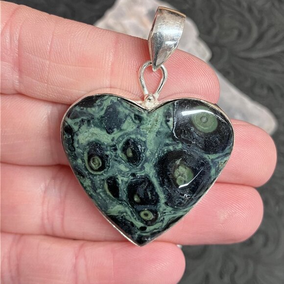 Kambaba Jasper Heart Pendant Stone Crystal Jewelry - Picture 1 of 6